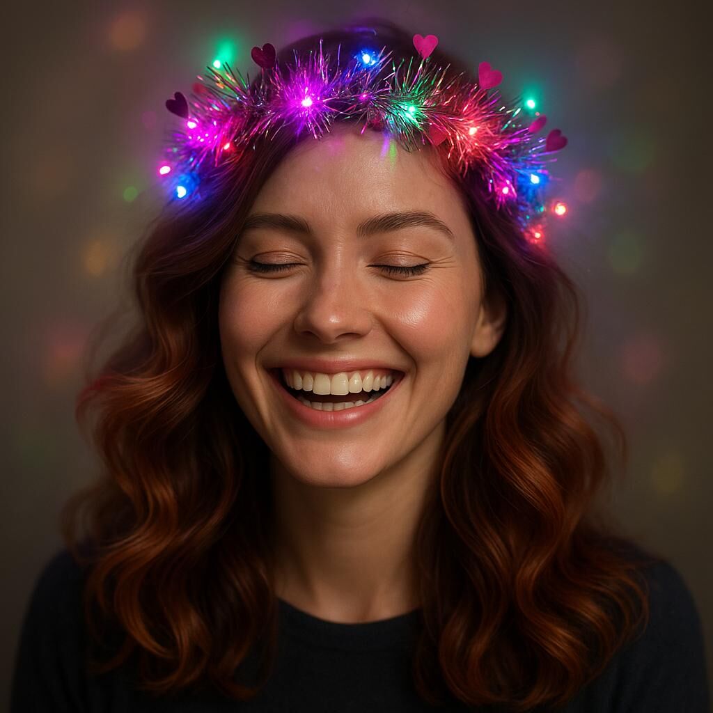 Nessiworld  Kalp Püsküllü Gece Parıltısı 3 Modlu LED&#39;li Işıklı Taç Fuşya Renk