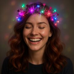 Nessiworld  Kalp Püsküllü Gece Parıltısı 3 Modlu LED&#39;li Işıklı Taç Fuşya Renk