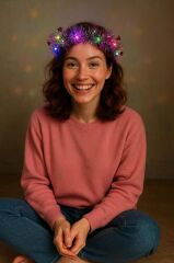 Nessiworld  Kalp Püsküllü Gece Parıltısı 3 Modlu LED&#39;li Işıklı Taç Fuşya Renk