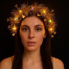 Nessiworld  Kalp Püsküllü Gece Parıltısı 3 Modlu LED&#39;li Işıklı Taç Altın Renk