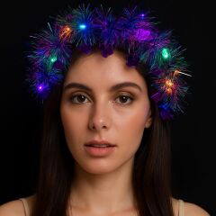 Nessiworld  Kalp Püsküllü Gece Parıltısı 3 Modlu LED&#39;li Işıklı Taç Mor Renk